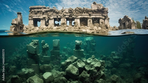 Historic Site Half-Submerged: Photograph a known historic site or monument partially underwater, highlighting cultural losses due to natural disasters