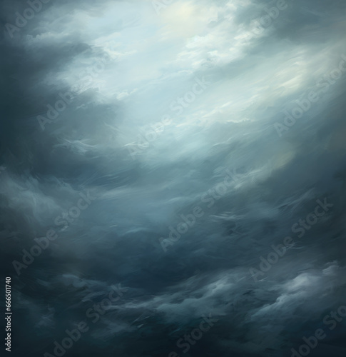 An illustration of a big stormy sky with clouds below.