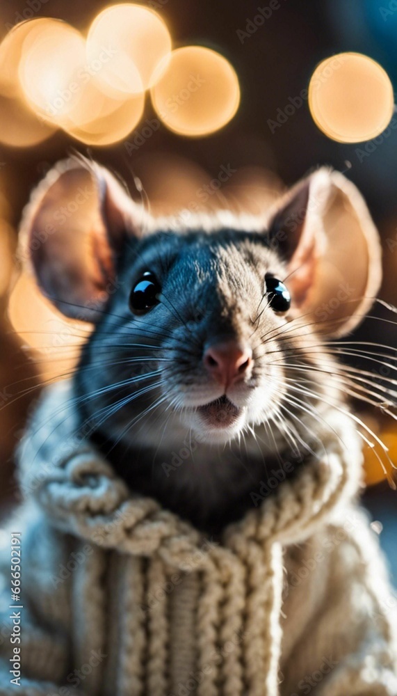 Obraz premium AI-generated illustration of A rat with a grey sweater, looking off to the side