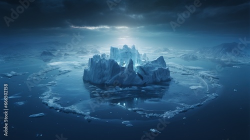 Melting ice with ice floe adrift in water  dissolving ice shards convey message of environmental preservation to take action to protect our planet  symbolizing environmental fragility  global warming