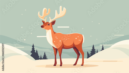 Cerf majestueux au milieu d'un paysage montagnard enneigé