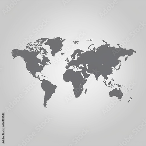 Flat Gray World Map Vector Isolated on White Background for Web Design, Annual Reports, and Infographics - Global Icon with Silhouette Backdrop for Travel Worldwide