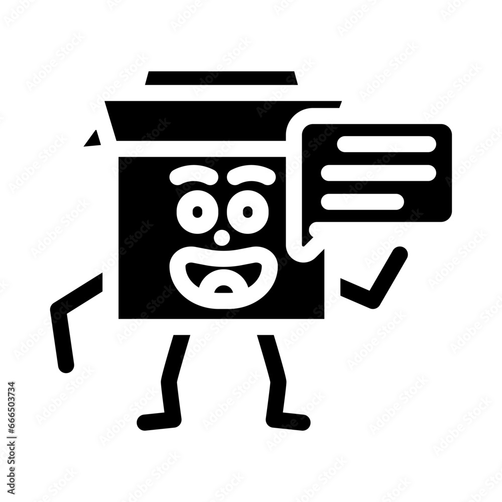 speak cardboard box character glyph icon vector. speak cardboard box character sign. isolated symbol illustration