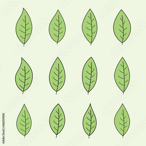 Green leaves set icon isolated vector illustration.