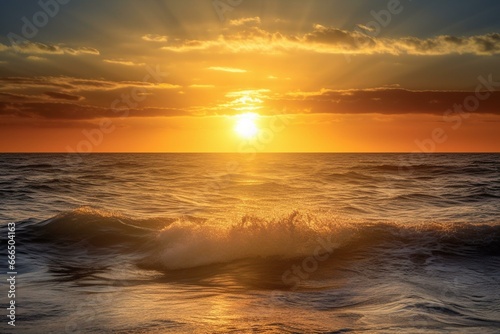 A captivating view of the sun rising over the beautiful ocean. Generative AI