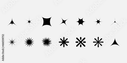 Abstract geometric. Universal star and flower shape  basic forms. y2k collection. Simple digital isolated elements for design. Trendy minimalistic bauhaus and boho form  retro futuristic  vector set