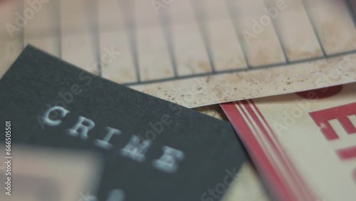 Cinematic Vintage Shot of Evidence Labels Map and Location of Suspect Murder Case ID Detective.mov
