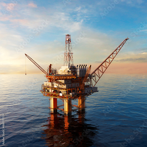 Obraz na płótnie Offshore platform or oil rig in the open ocean producing natural gas for energy. w salonie