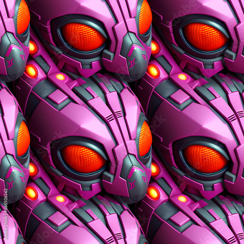 Purple robot masks with ora...