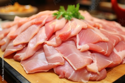 Tempting Raw Chicken: Close-Up Meat Display on Shop Counter - Perfect for Magazine Ads