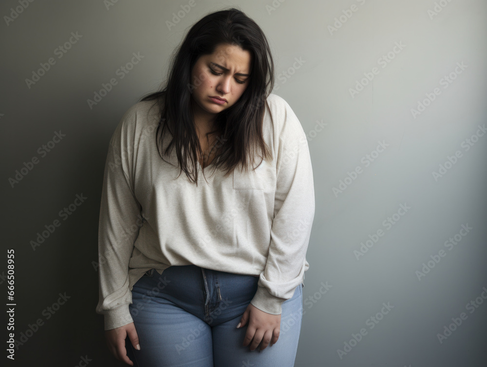 depressed overweight woman