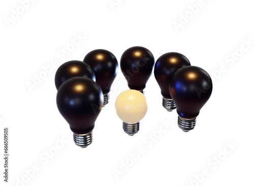 3D lightbulbs, energy power consumption concept.Realistic illuminating elements on white background. 3D Rendering illustration