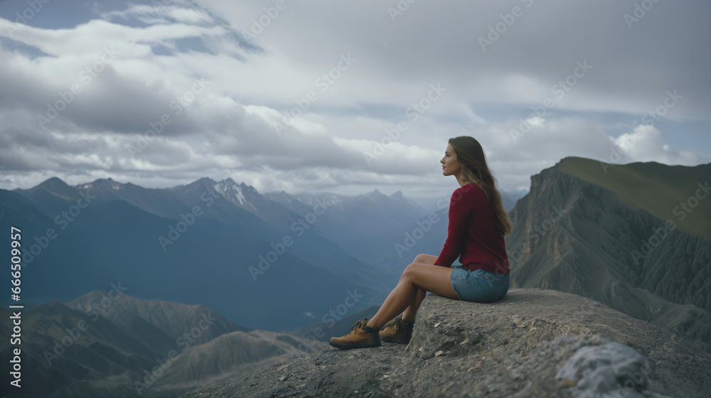 Women sit on the mountaintop to relax