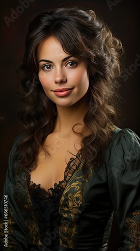 Portrait of a smilling brunette woman. Model illustration. Generative AI