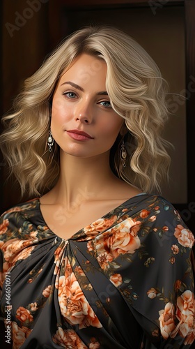 Close-up portrait of fresh and gorgeous middle-aged woman with pure and healthy skin and blonde hair, stands with a shoulders on background, mature lady looks at camera. Generative AI