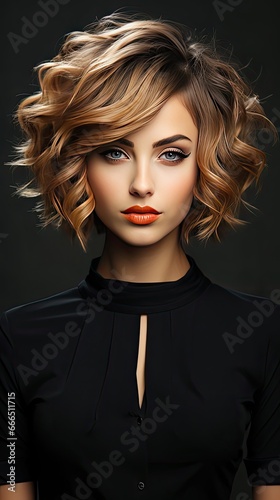 Beauty portrait of fashion young model with short hair. Model illustration. Generative AI