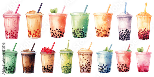 set of milk bubble tea vector
