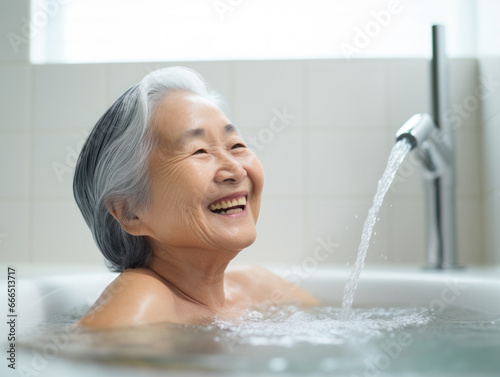 smiling senior woman in bath
