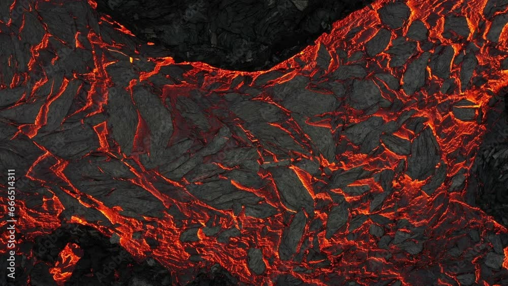 Aerial view of the texture of a solidifying lava field, close-up