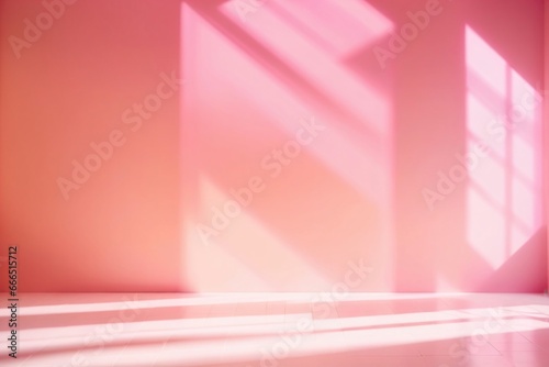 Pink room with windows and shadows of plants on the walls