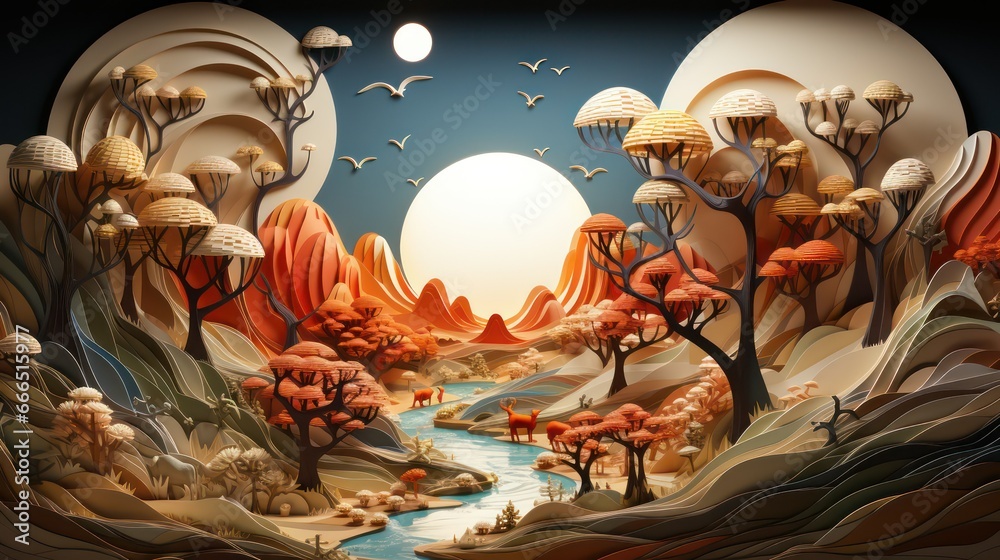 fantasy landscape with 3D illustration