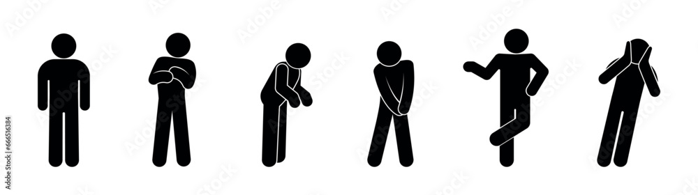 Fototapeta premium stick figure, people, human gestures, man illustration, icon isolated on white background.