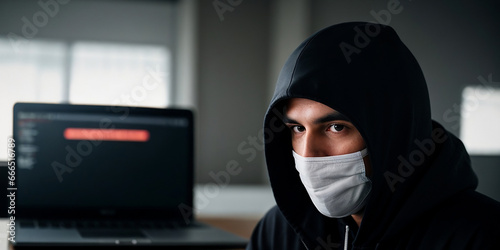 A harmful hacker hacking with his laptop, hacking background with copy space, cybersecurity concept