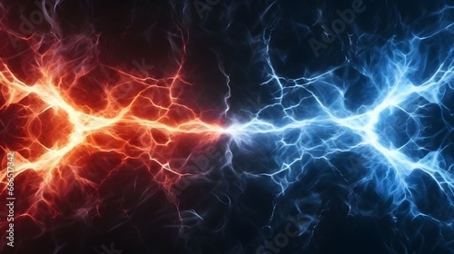 Fire and ice fractal lightning, plasma power background © Lucky Ai