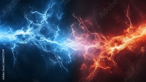 Fire and ice fractal lightning, plasma power background photo