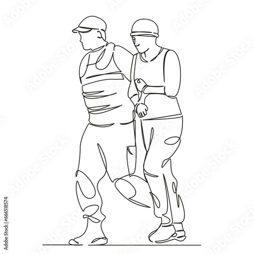 policeman leads the prisoner