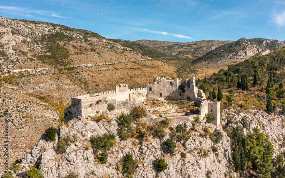 Fortress of Herceg Stjepan Vukcic Kosaca in Blagaj. Aerial view