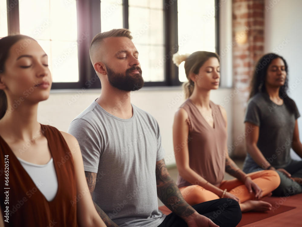 group people doing yoga