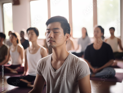 group people doing yoga