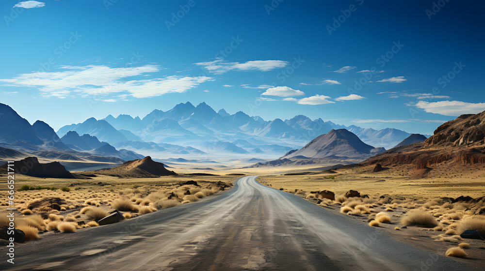 Wide road leading to a mountainous place