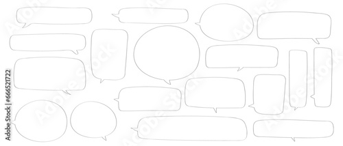 Black and white vector speech bubble set. Hand drawn doodle sketch style speech bubble.