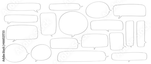 Black and white vector speech bubble set. Hand drawn doodle sketch style speech bubble. photo