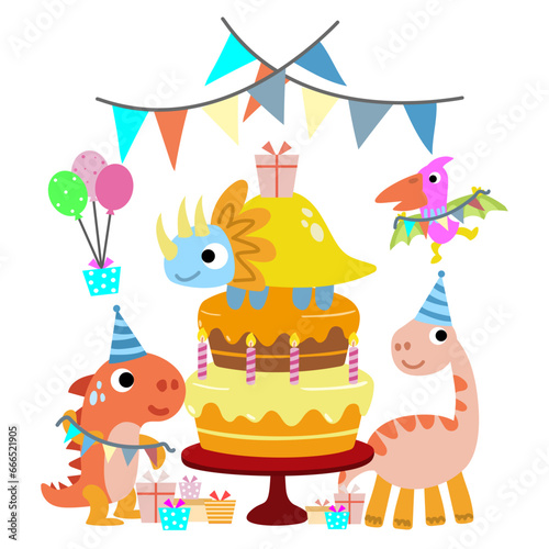 Happy Birthday Dinosaur party cake. happy dino clipart