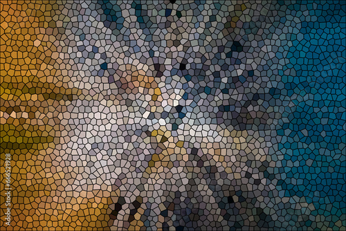 Authentic dramatic stained glass texture in yellow, blue and grey colours