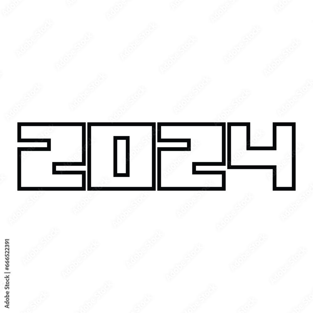 Happy New Year 2024 Text Design. Happy New Year 2024 Text Design. black and white lettering of the word 2024 on a white background Happy New Year 2024 Text Design. Happy New Year 2024 Text Design. black and white lettering of the word 2024 on a white background