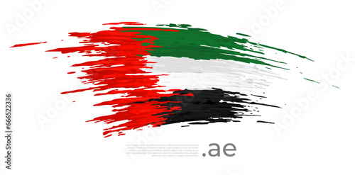 United arab emirates flag. Brush strokes, grunge. Brush painted uae flag on white background. Vector design, template national poster, place for text. State patriotic banner of uae, cover. Copy space