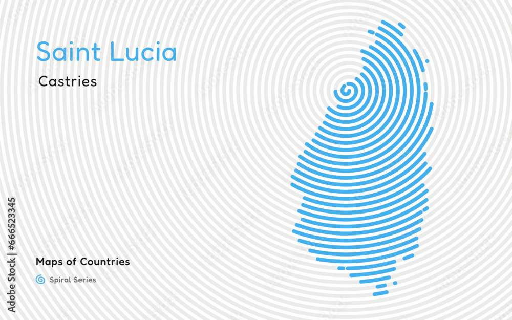 Abstract Map of Saint Lucia in a Circle Spiral Pattern with a Capital of Castries. American Set. Abstract Map of Saint Lucia in a Circle Spiral Pattern with a Capital of Castries. American Set.