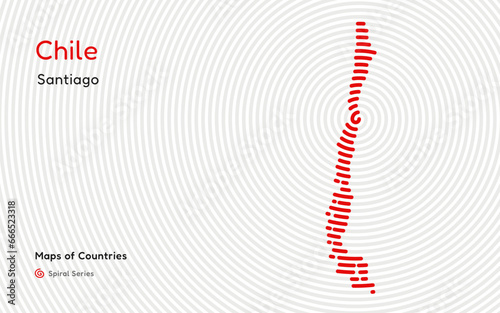 Abstract Map of Chile in a Circle Spiral Pattern with a Capital of  Santiago.  American Set.