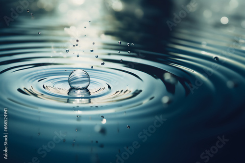 A drop of rain falling on a smooth water surface.