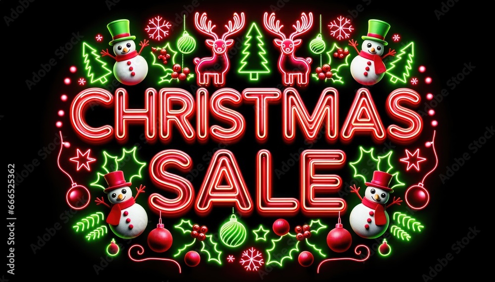 Neon glowing color shopping Christmas happy new year 2025 2025 sale