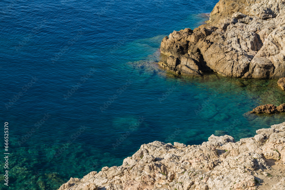 Beautiful rocky coast and very clear water of the Mediterranean Sea, Mallorca near Cala Ratjada, Balearic islands, Spain
