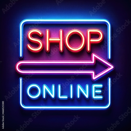 Neon glowing color shopping sign. 