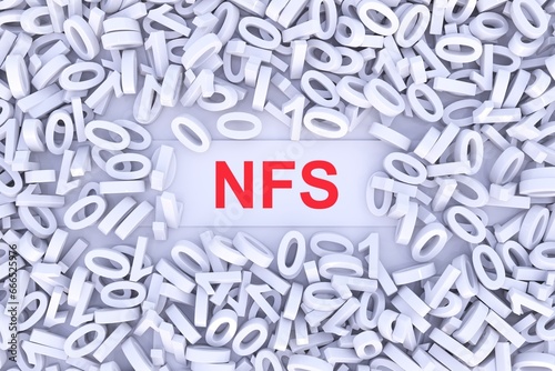NFS concept scattered binary code 3D illustration