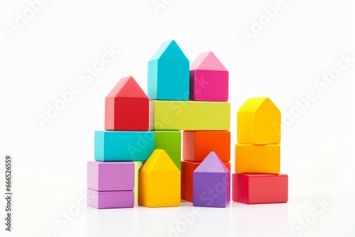 Colorful blocks isolated on white background. Color game cube shape play. Generate Ai
