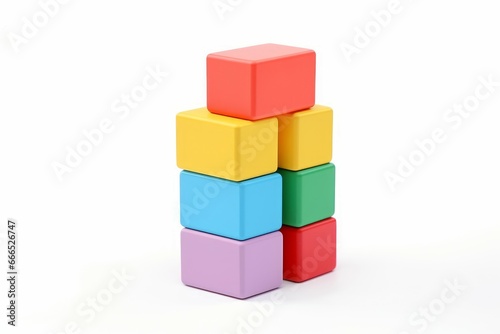 Colorful blocks tower isolated on white background. Game shape play vibrant. Generate Ai