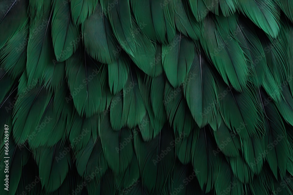 Obraz premium Close up of a bird s wing with dark green feathers creating a unique textured background for design